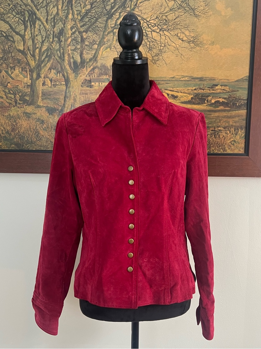 Vintage Coldwater Creek red suede leather brass button up jacket steampunk rock